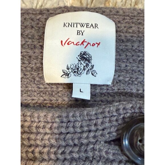 Jackpot Knitwear Open Front Cardigan Medium Taupe Button Detail Ribbed Knit - Picture 6 of 8